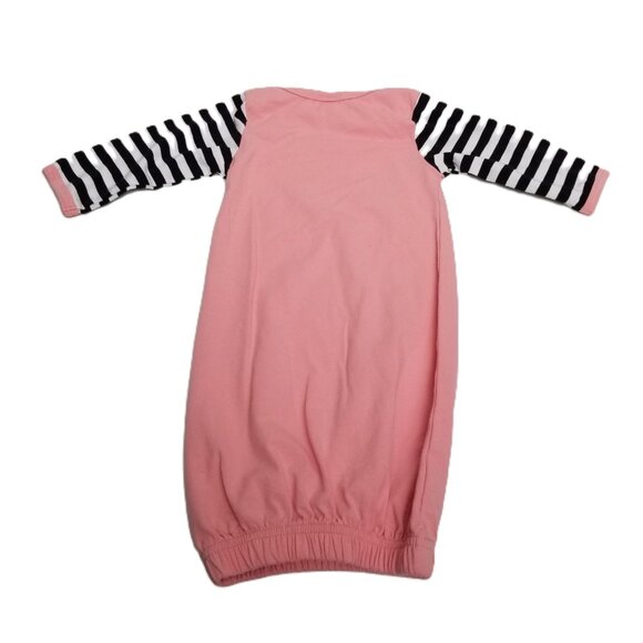 Baby Girl Little Sis Size 0-3 Pink Striped Sleeve Sleep Gown Newborn Coming Home - Picture 2 of 7